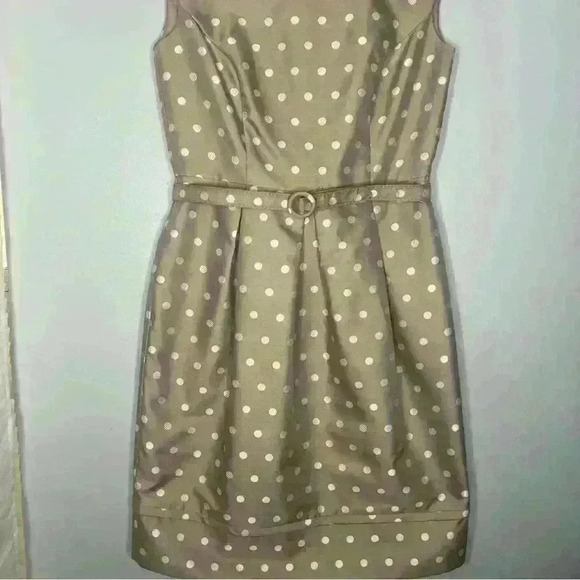 Eliza J Polka Dot Satin Belted Tulip Dress Size 4 Taupe - Picture 4 of 6